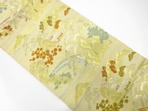 アンティーク　山並に橋風景模様織り出し袋帯(材料)